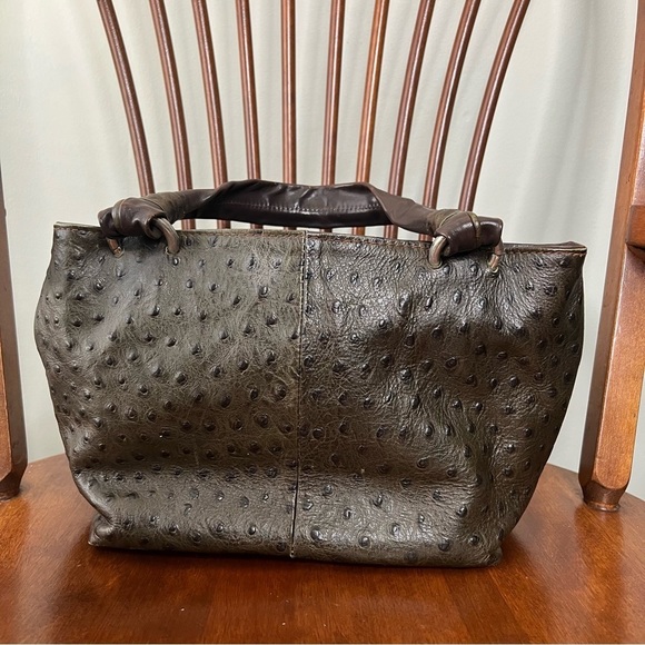 Cecconi Piero Ostritch Leather Made in Italy Olive and Brown Shoulder Bag VTG - Picture 12 of 14